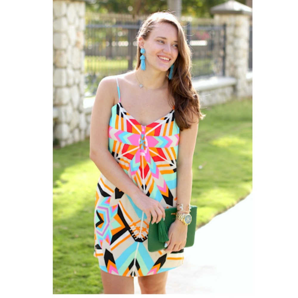 Mara Hoffman Aura Cami Shift Dress Geometric Multi Color Print Silky Material S